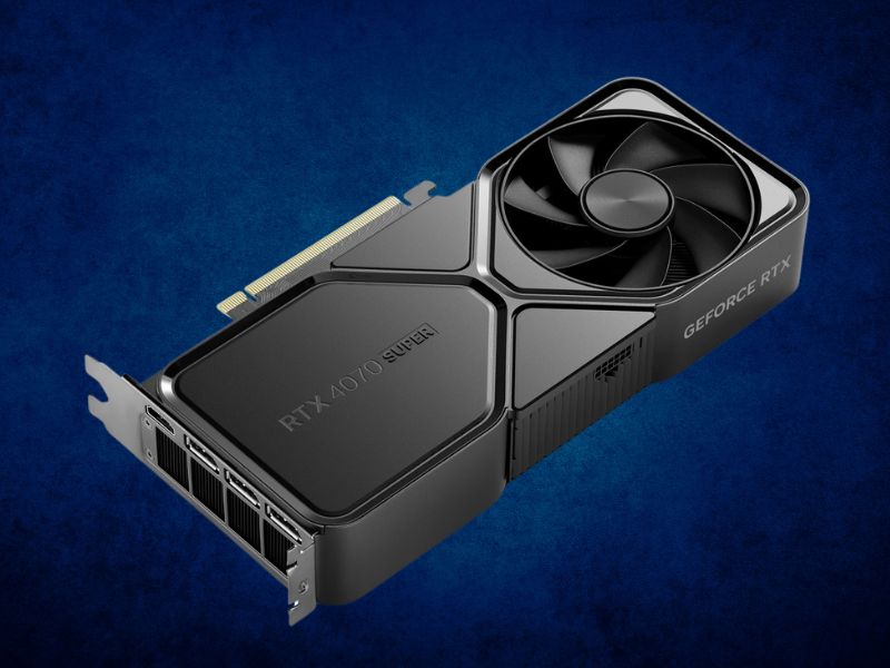 NVIDIA GeForce RTX 4070 Super grafička za komjuter na plavoj pozadini
